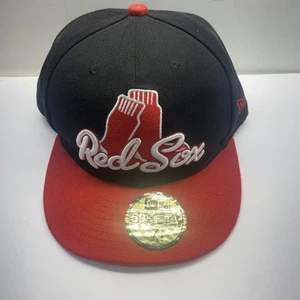 New Era 59Fifty Boston Red Sox Script Punch Black Red Brim Fitted Hat Size 7 3/4 - Picture 1 of 11