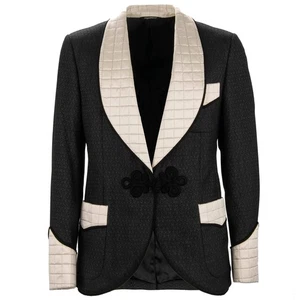 DOLCE & GABBANA Baroque Japan Wool Tuxedo Jacket Blazer Black White 48 US 38 M - Picture 1 of 8