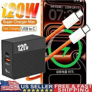 Cable Cargador de Pared Rápido 120W PD + USB A Tipo C Para Samsung A54 A34 A52 A12 A53  - Imagen 1 de 16