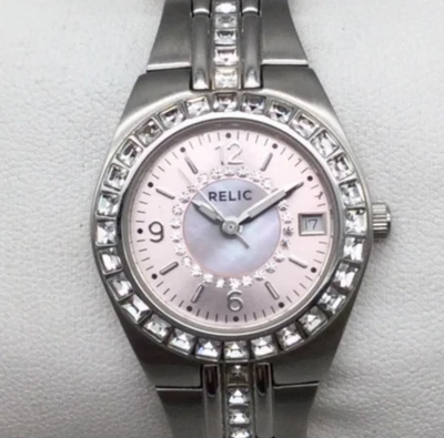 Reloj Reliquia Mujer ZR11787 27mm Cristal Tono Plata Fecha Rosa Batería Nueva 5.75" Foto 1 de 4