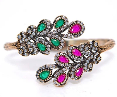 Brazalete de plata de ley 925 con zafiro rosa tratado estilo Imperio Otomano de 6 quilates   Foto 1 de 3