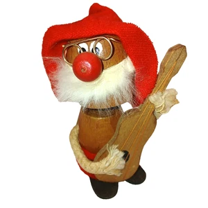 Mini figura cabeza bobble guitarra tocando gnomo de madera Kurt Adler 4" Japón años 70 - Imagen 1 de 9