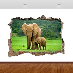 Elefant Baby Dschungel Tiere Zoo 3D zerschlagen Wandaufkleber Poster Vinyl Wandbild S636 - Bild 1 von 1