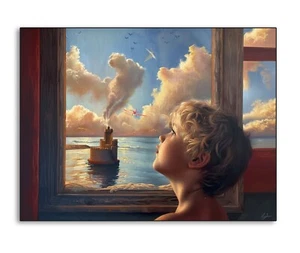 Dipnto a mano olio su tela metafisico " Il castello del'argonauta" modern painti - Foto 1 di 3