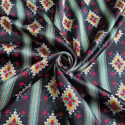 1 yard X 1.48 meter Retro Floral Satin Fabric Material For Scarf Headband Crafts - Image 1 of 4