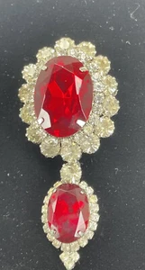 Vintage 1950's Style Large Rhinestone Statement Brooch Ruby Red Clear Rhinestone - Picture 1 of 15