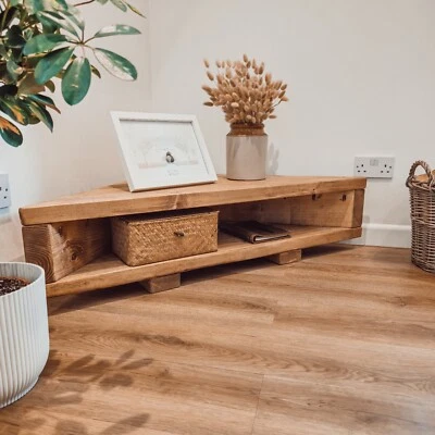 Corner Tv Unit / Industrial Tv Stand / Rustic Handmade Tv Unit / Solid Wood - Image 1 of 4