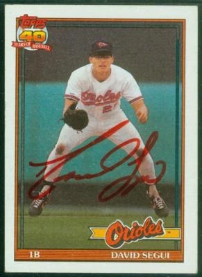 Autógrafo original de David Segui de los Orioles de Baltimore en un Topps 1991 Foto 1 de 2