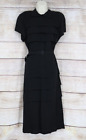 VINTAGE Elinor Gay Womens Tiered Padded Mid Length Shift Dress Size 20 Black