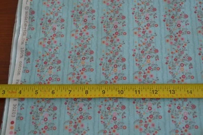 22" Long, Pink Red Gold Calico on Blue Cotton, Moda/BasicGrey/Blush/Japan,M8403 - Image 1 of 4