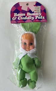 Vintage Green Beanbag Bunny Baby Doll Easter Unlimited Cherub Face Kewpie 1960s - Picture 1 of 5