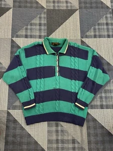 Vintage 90s “Lil Yachty” Eddie Bauer Sweater Cable Knit Large Blue Stripe Mens M - Picture 1 of 8