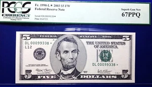 2003 $5 Federal Reserve Note Fr-1990-L* San Francisco PCGS67 Superb Gem PPQ - Picture 1 of 2