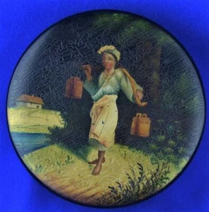 RUSSIAN HAND PAINTED LACQUER BOX - ROUND HAND PAINTED RUSSIAN LACQUER BOX - Picture 1 of 1