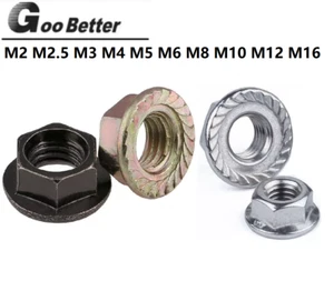 FLANGE NUTS HEXAGON FLANGED NUT YELLOW ZINC M2 M2.5 M3 M4 M5 M6 M8 M10 M12 M16 - Picture 1 of 6
