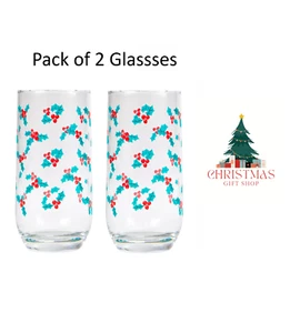 Christmas Glass Holly Glass (2pcs) Holly Glasses Christmas Glass  Christmas - Foto 1 di 3