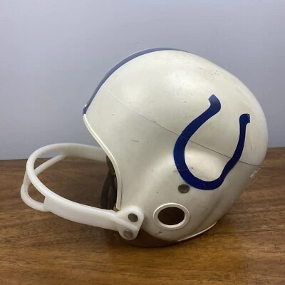 老式 20 世纪 60 年代 MACGREGOR E69G 巴尔蒂莫尔 COLTS 儿童美式橄榄球头盔 1.1 — 第 1/4 张图片