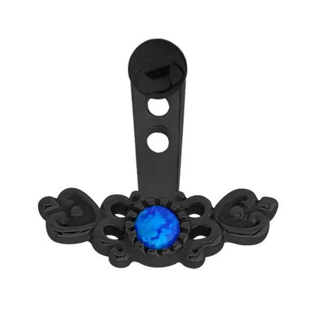 Black Surgical Steel Blue Opal Stone Ear Jacket Earrings Tragus Cartilage Labret - Image 1 of 1