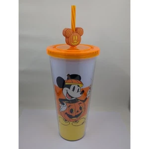 Disney Mickey Mouse Halloween Candy Corn Tumbler w/ Pumpkin Mickey Straw Topper - Picture 1 of 5