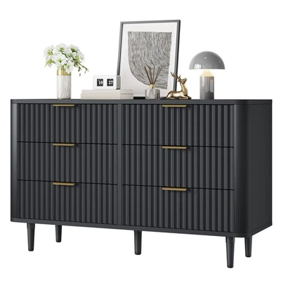 Cómoda moderna con 6 cajones acanalados forma ondulada con patas de madera maciza Foto 1 de 4