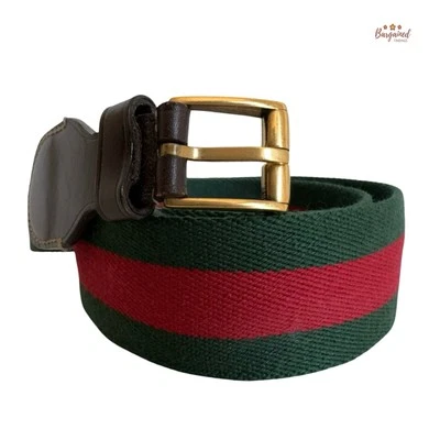 Auténtico Cinturón Gucci Web Verde/Rojo Lona Marrón Cuero Dorado Hebilla 90/36 Foto 1 de 4