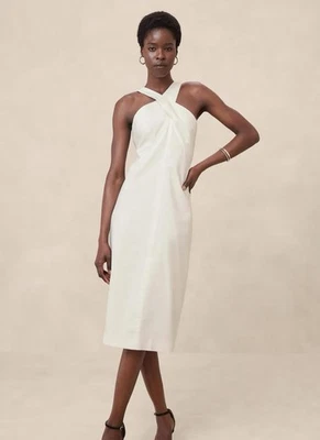 NWT Banana Republic Linen Blend Crossover Neck Sleeveless Midi Dress $160 Sz 6P - Image 1 of 4