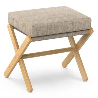 Taburete Plegable Otomano, Reposapiés Moderno con Bambú X Natural - Marrón Foto 1 de 4