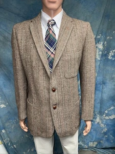Vintage 1950s Harris Tweed Men’s Sport Coat Jacket Brown 2 Button 40 - Picture 1 of 14