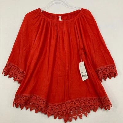Nueva Blusa Boho Festival Colección NY Grande Rojo Detalle Encaje Ultra Suave Rayón Foto 1 de 4