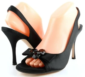 $150 MAXSTUDIO SUNSET Black Satin Jeweled Designer Fashion EVENING Sandals 9 - Picture 1 of 4