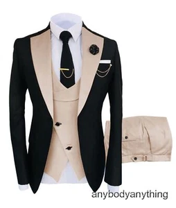 Fashion Men's Formal Suit 3 Piece Set Blazer+Vest+Pants Party Wedding Costume - Picture 1 of 37