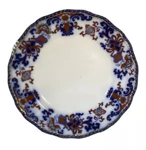 1897 English Royal Doulton Flow Cobalt Blue & Red Floral With Gold Trim Plate - Picture 1 of 12