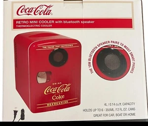 NEW Coca-Cola Portable Mini Cooler with built In Bluetooth Speaker 4 Liter Retro - Picture 1 of 7