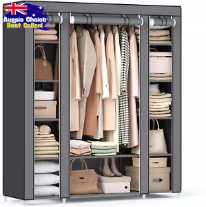 Portable Clothes Closet, 59", Wardrobe Storage Organizer, Non-Woven Fabric, Grey - Picture 1 of 12