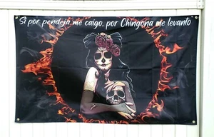 La Catrina "Si por pendeja me caigo" Flagge 36"x60" 100D Polyester 4 Ösen Neu - Bild 1 von 5