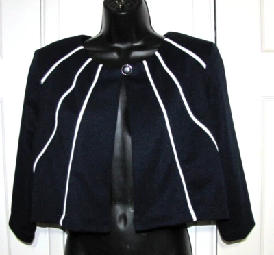 NEW YORK Collection Topper jacket 1-Button Jacket Navy-Blue/White-trim Women M/L - Image 1 of 4