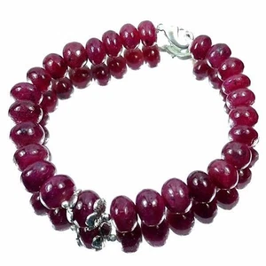 Hand Made Natural African Red Ruby Round Cab Beaded Bracelet~7.5" W Silver Lock - Picture 1 of 2