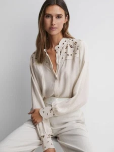REISS Womens Celia Lace Cut-Out Blouse Top in Ivory UK Size 4 - Picture 1 of 5