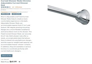Moen CSR2160CH 54" - 72" Adjustable-Length Curved Shower Rod - Chrome - Picture 1 of 10