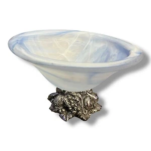 blue ornate silver pedestal bowl made in Italy vintage decorative candy dish - Picture 1 of 4