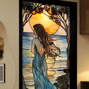 European Retro Style Stained Glass Window Film Colored Glass Sticker Privacy - Picture 1 of 21