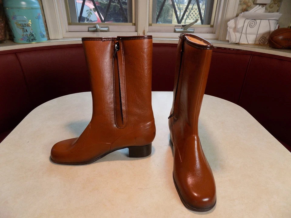Waterproof RETRO FAB Boots Brown sz 7 USA Moulded Construction Lined 1.25" Heels - Image 1 of 4