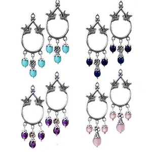 Earrings chandelier Rose Quartz, Amethyst, Lapis Lazuli, Aquamarine, peace dove - Picture 1 of 6