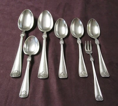 Lote de 7 peças SHELL 1905 placa de prata Gorham excelente estado R monogramas nas costas - Imagem 1 de 4