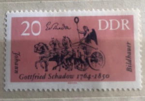 Francobollo motivo vecchio vintage arte cultura RDT Gottfried Schadow carro armato animale - Foto 1 di 2