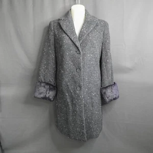 Ava and Viv Womens Coat XL Gray Tweed Faux Fur Cuff Retro Preppy Grandmacore - Picture 1 of 14