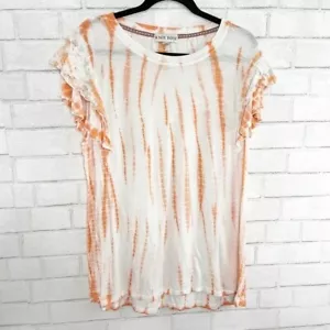 Camiseta para mujer Knox Rose naranja y blanco tinte con volantes manga de encaje talla XL - Imagen 1 de 6