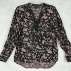 Rock & Republic Womens Blouse Lace Front Pink Black Print Roll Tab Sleeve M