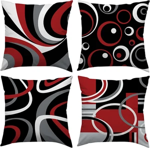 Red and Black Throw Pillow Covers 18X18 Set of 4,Grey Modern Abstract Pillowcase - Picture 1 of 12
