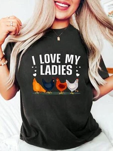 Women's Funny Chicken Graphic T-Shirt - "I Love My Ladies" Print Casual Tee - Picture 1 of 12